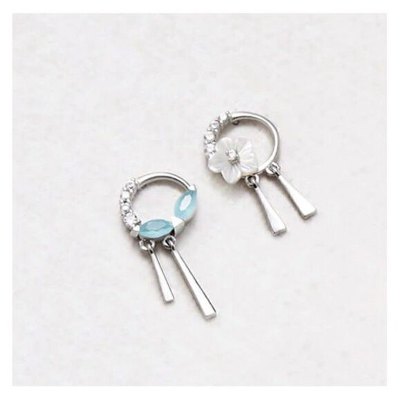 Sterling Silver Asymmetrical Pearl Flower Earrings - Picture 1 of 9